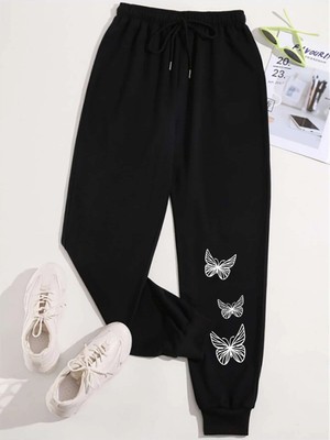 Tarzsokak Butterfly Print Drawstring Waist 4 Mevsim Eşofman