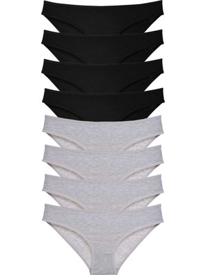 8 Adet Süper Eko Set Likralı Kadın Slip Külot Siyah Gri