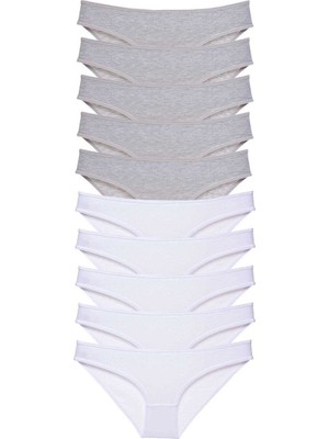 10 Adet Süper Eko Set Likralı Kadın Slip Külot Gri Beyaz