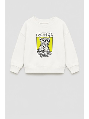 Monila Erkek Çocuk 3 Iplik Kumaş Leopar Baskılı Pamuklu Sweatshirt