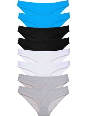 8 Adet Süper Eko Set Likralı Kadın Slip Külot Siyah Gri Beyaz Mavi