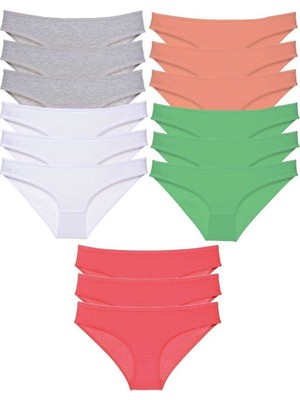 15 Adet Süper Eko Set Likralı Kadın Slip Külot Gri Beyaz Pudra Yeşil Fuşya