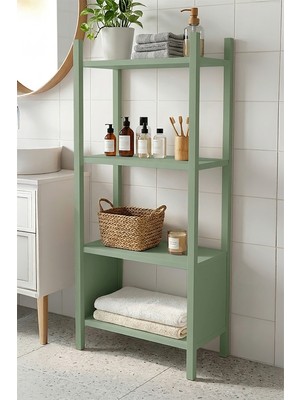 Robin Home Banyo Rafı Düzenleyici Banyo Dolabı 4 Raf Ahşap Iskelet 102CM Ihlamur Yeşili