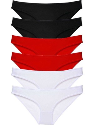 6 Adet Süper Eko Set Likralı Kadın Slip Külot Siyah Kırmızı Beyaz