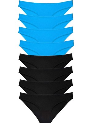 8 Adet Süper Eko Set Likralı Kadın Slip Külot Siyah ve Mavi