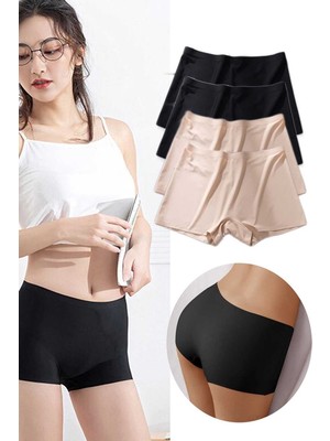 4 Adet Kadın Dikişsiz Görünmez Iz Yapmaz Mini Şort Boxer Siyah Ten