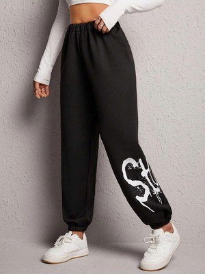 Tarzsokak Letter Graphic Elastic Waist 4 Mevsim Eşofman