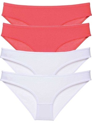 4 Adet Eko Set Likralı Kadın Slip Külot Fuşya Beyaz