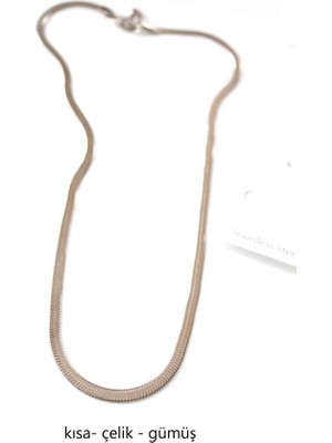 Kısa Italyan Çelik Kolye-45 cm - Gümüş