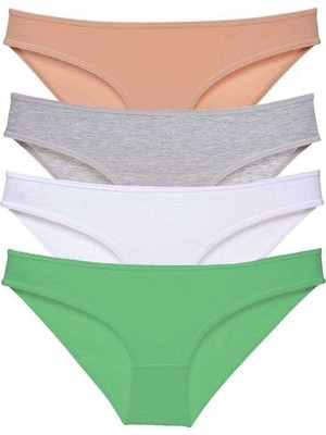 4 Adet Süper Eko Set Likralı Kadın Slip Külot Ten Gri Beyaz Yeşil