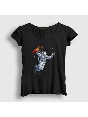 Presmono Kadın Siyah Dunk Astronaut Space Astronot Uzay T-Shirt