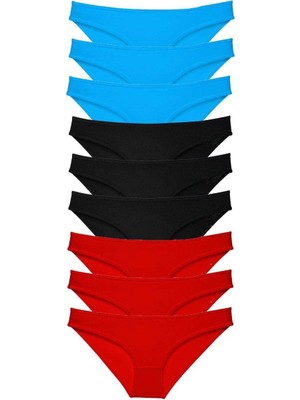 9 Adet Süper Eko Set Likralı Kadın Slip Külot Siyah Kırmızı Mavi