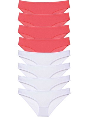 8 Adet Eko Set Likralı Kadın Slip Külot Fuşya Beyaz