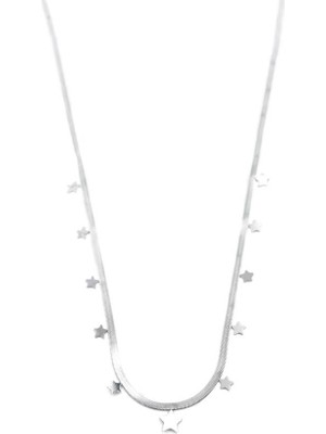 Yıldız Ezme Zincir Kolye - 45CM - Gümüş
