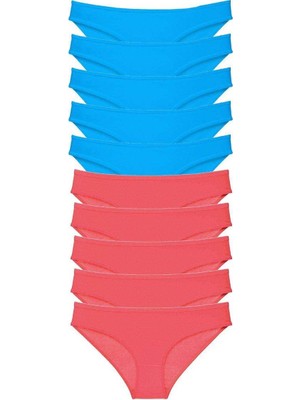 10 Adet Süper Eko Set Likralı Kadın Slip Fuşya Mavi