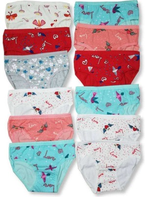 12 Adet Kız Çocuk Desenli Slip Külot