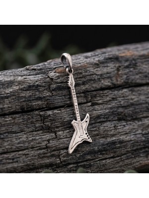 Ebrar Silver Gümüş Elektro Gitar Kolye Ucu 925 Ayar Gümüş Elektro Gitar Figürlü Unisex Kolye Ucu Müzik