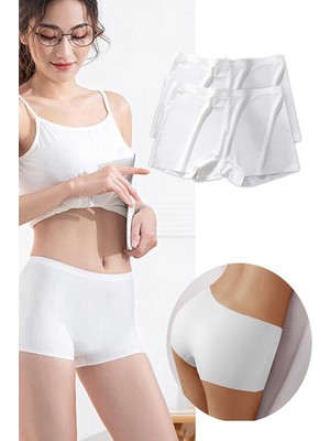 2 Adet Kadın Dikişsiz Görünmez Iz Yapmaz Mini Şort Boxer Beyaz