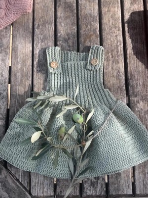 Sistaful El Örgüsü Kız Çocuk Bebek Yeşil Elbise