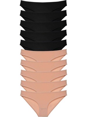 10 Adet Süper Eko Set Likralı Kadın Slip Külot Siyah Ten