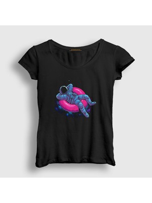 Presmono Kadın Siyah Pool Astronaut Space Astronot Uzay T-Shirt