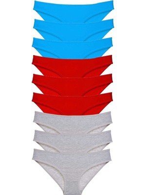 9 Adet Süper Eko Set Likralı Kadın Slip Külot Kırmızı Gri Mavi
