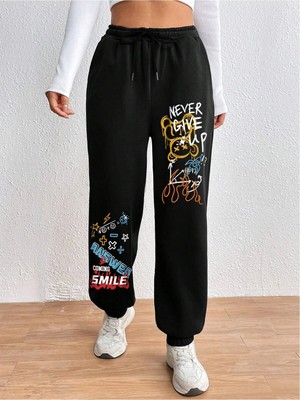 Tarzsokak Cartoon & Graphic Drawstring Waist 4 Mevsim Eşofman