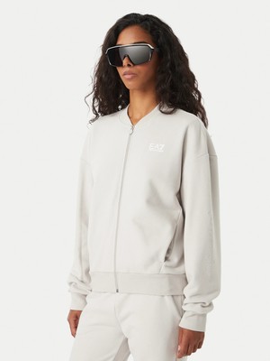 EA7 Kadın Rahat Kalıp Düşük Omuzlu Logo Detaylı Uzun Kollu Fermuarlı Lacivert Sweatshirt 7W001401 AF20758-U9001