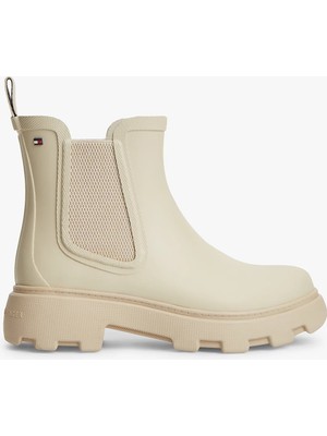 Tommy Hilfiger Kadın Yüksek Taban Elastik Bilek Tasarımlı Yüksek Taban Bej Bot & Bootie FW0FW09387-ACI