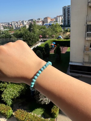 Zilemay Turkuaz Boncuklu Kadın Bileklik Doğal Taş Görünümlü Esnek Bileklik