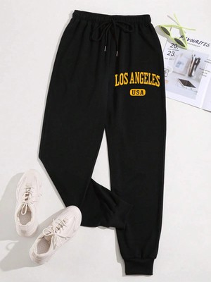 Tarzsokak Letter Graphic Drawstring Waist 4 Mevsim Eşofman