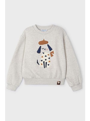 Noble Kids Kız Çocuk Nakışlı Bisiklet Yaka Sweatshirt Krem