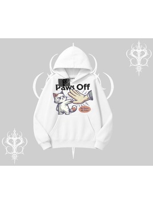 Tarzsokak Paws Off Yazılı Kedi Baskılı Streetwear Kapşonlu Sweatshirt