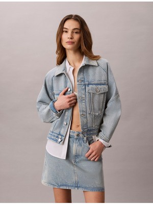 Calvin Klein Kadın Rahat Kesim Cep Detaylı Uzun Kollu Denim Mavi Ceket LV047G726G-YP3