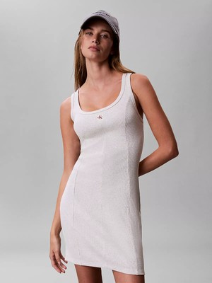 Calvin Klein Kadın Dar Kalıp Yuvarlak Yakalı Ck Logo Etiketli Askılı Mini Gri Elbise LV047G215G-P74