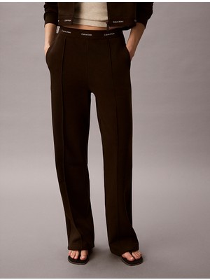 Calvin Klein Kadın Rahat Kesim Lastikli Yüksek Belli Geniş Paçalı Pamuklu Pileli Koyu Kahve Eşofman Altı LV047G253G-TO2