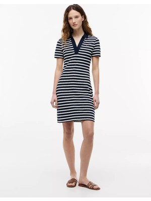 Tommy Hilfiger Kadın Gömlek Yakalı Bol Kol Detaylı Düğme Kapamalı Lacivert-Beyaz Elbise WW0WW42567-0X4