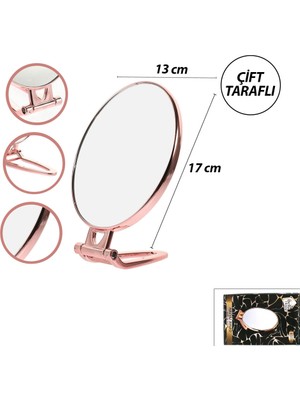 ALK Oval - Bakır 6.5 INC=16.5X13CM Makyaj Aynası Çift Taraflı Katlanır Ayaklı