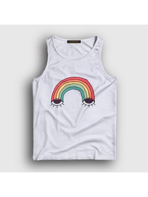 Presmono Unisex Beyaz Eyes Rainbow Gökkuşağı Atlet
