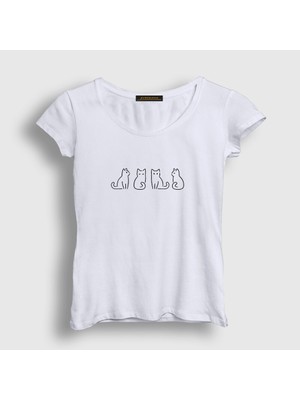 Presmono Kadın Beyaz Four Cats Kedi T-Shirt