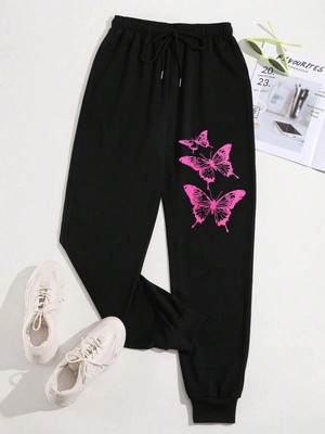 Tarzsokak Butterfly Print Drawstring Waist 4 Mevsim Eşofman