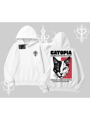 Tarzsokak Modern Kedi Temalı Arka Baskılı Kapşonlu Sweatshirt