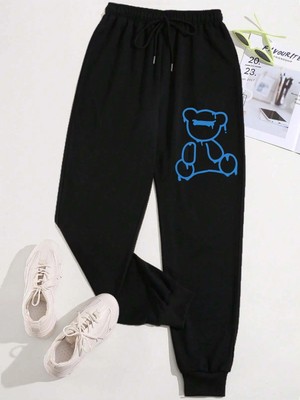 Tarzsokak Bear Print Drawstring Waist 4 Mevsim Eşofman