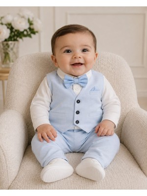 Mummys Love Erkek Bebek Yelekli Klasik Takım - Mavi
