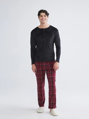 Lc Waikiki Yeni Sezon Standart Kalıp Ekose Polar Erkek Düğmeli Pijama Takımı