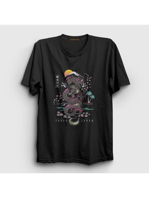 Presmono Unisex Siyah Dragon Tokyo Japan Ejderha T-Shirt