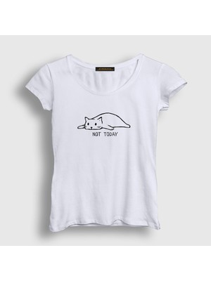 Presmono Kadın Beyaz Not Today Cat Kedi T-Shirt