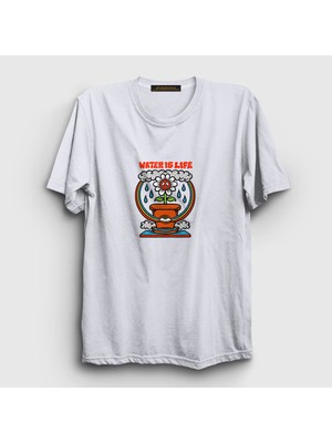 Presmono Unisex Beyaz Water Is Life Çiçek T-Shirt