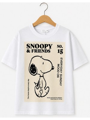Noble Kids Çocuk Snoopy Baskılı Tişört Beyaz