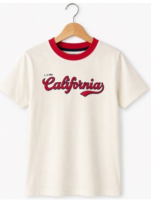 Noble Kids Çocuk California Baskılı Tişört Ekru